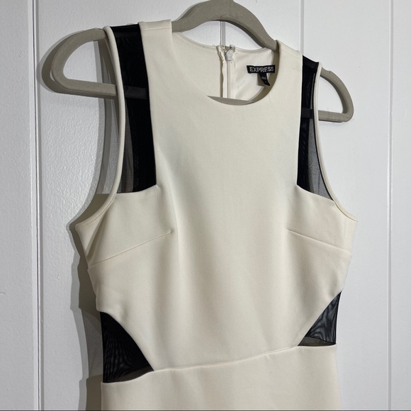 Express White Dress with Black Mesh Cutouts - Picture 3 of 7